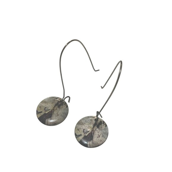 Silver-Plated Long Circle Drop Earrings With Round Textured Design - Picture 6 of 6